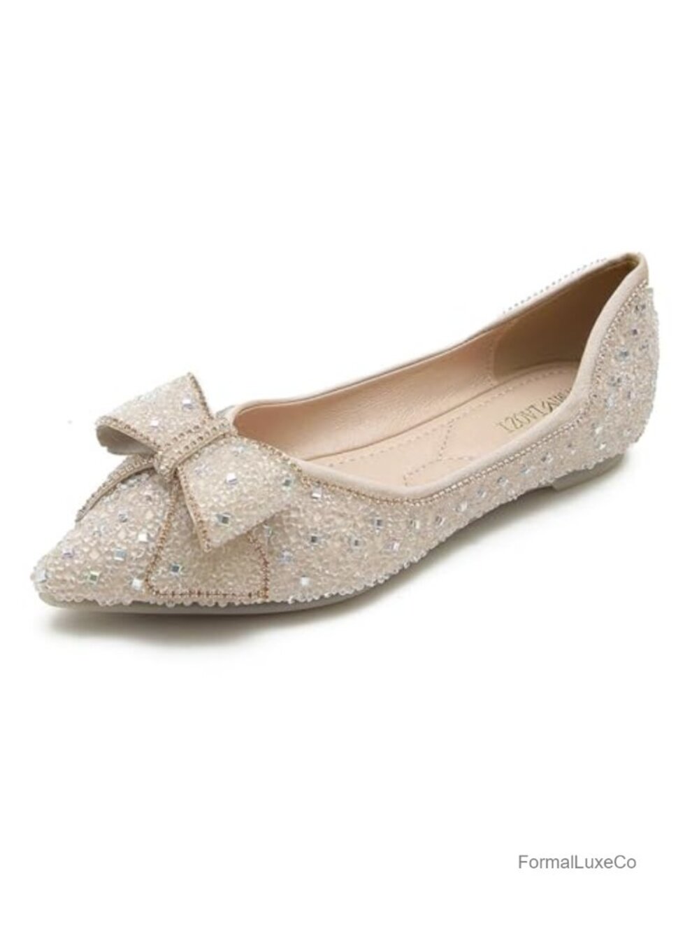 Women's Pointed Rhinestone Flat Shoes Glitter Comfortable Wedding Flats